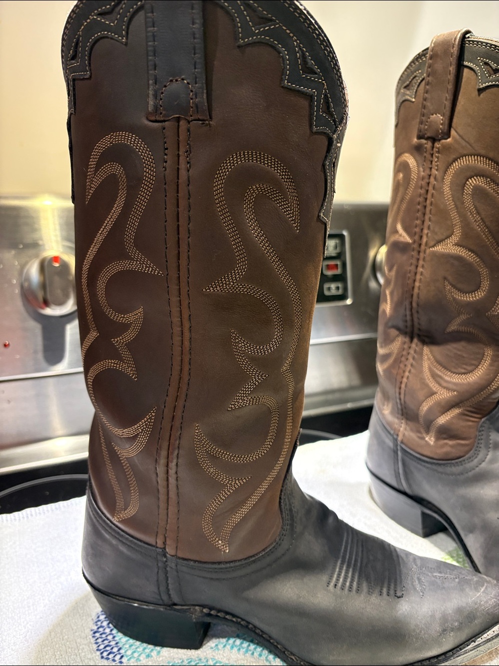 Dan post 2 Tone Cowboy Boots Leather Woman’s Sz 6.5 - Picture 3 of 13